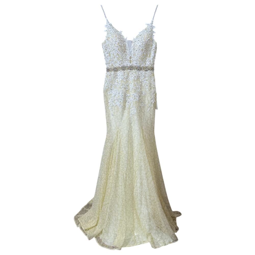 Mac Duggal Size 0 Delicate Floral Lace Long Evening Gown Ivory Prom Princesscore - Picture 4 of 16